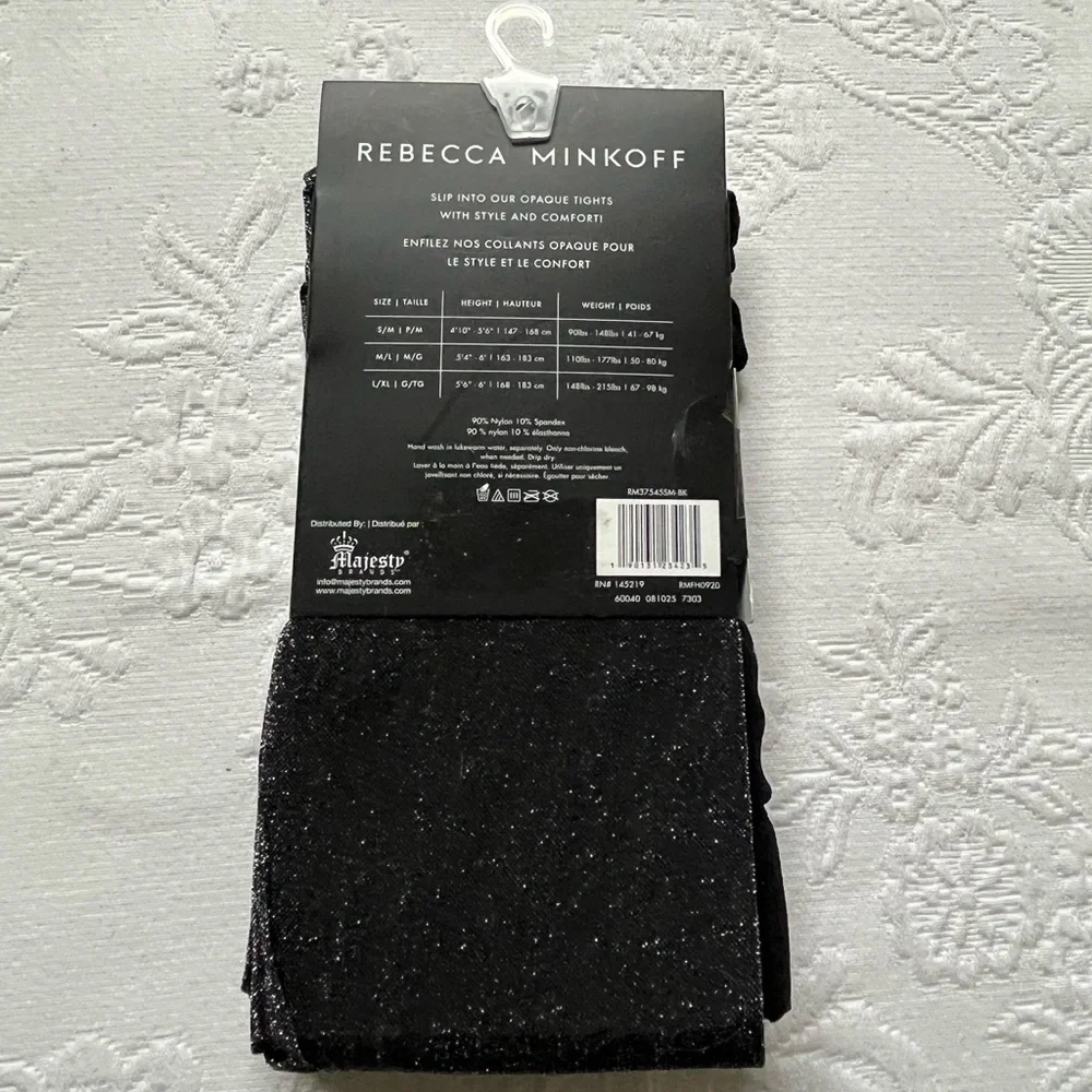 NWT Rebecca Minkoff 2 Pair Glitter Black Opaque Tights S/M
